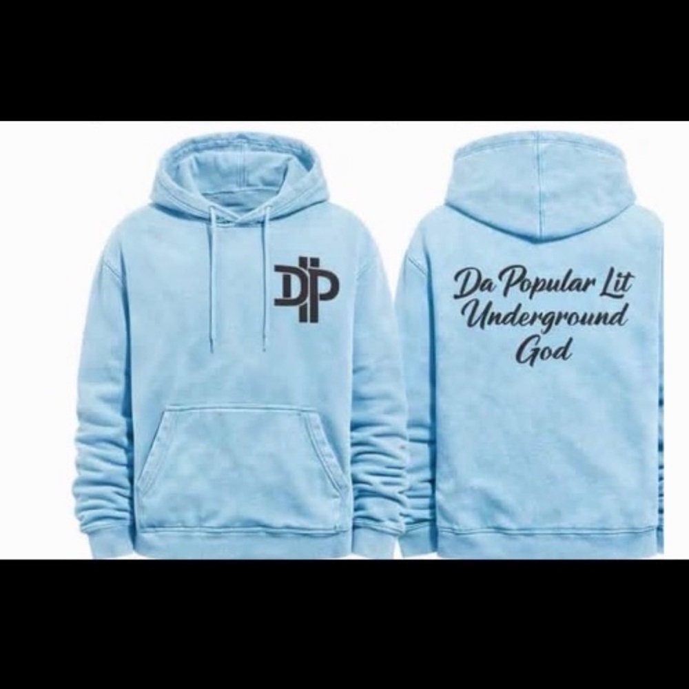 Blue Hoodie with Black Text